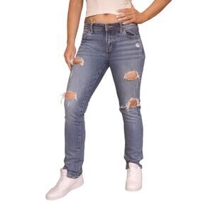 Buckle Black Jeans Womens 27x31 Fit #53 Straight Cut Ripped Destroyed Abrasion